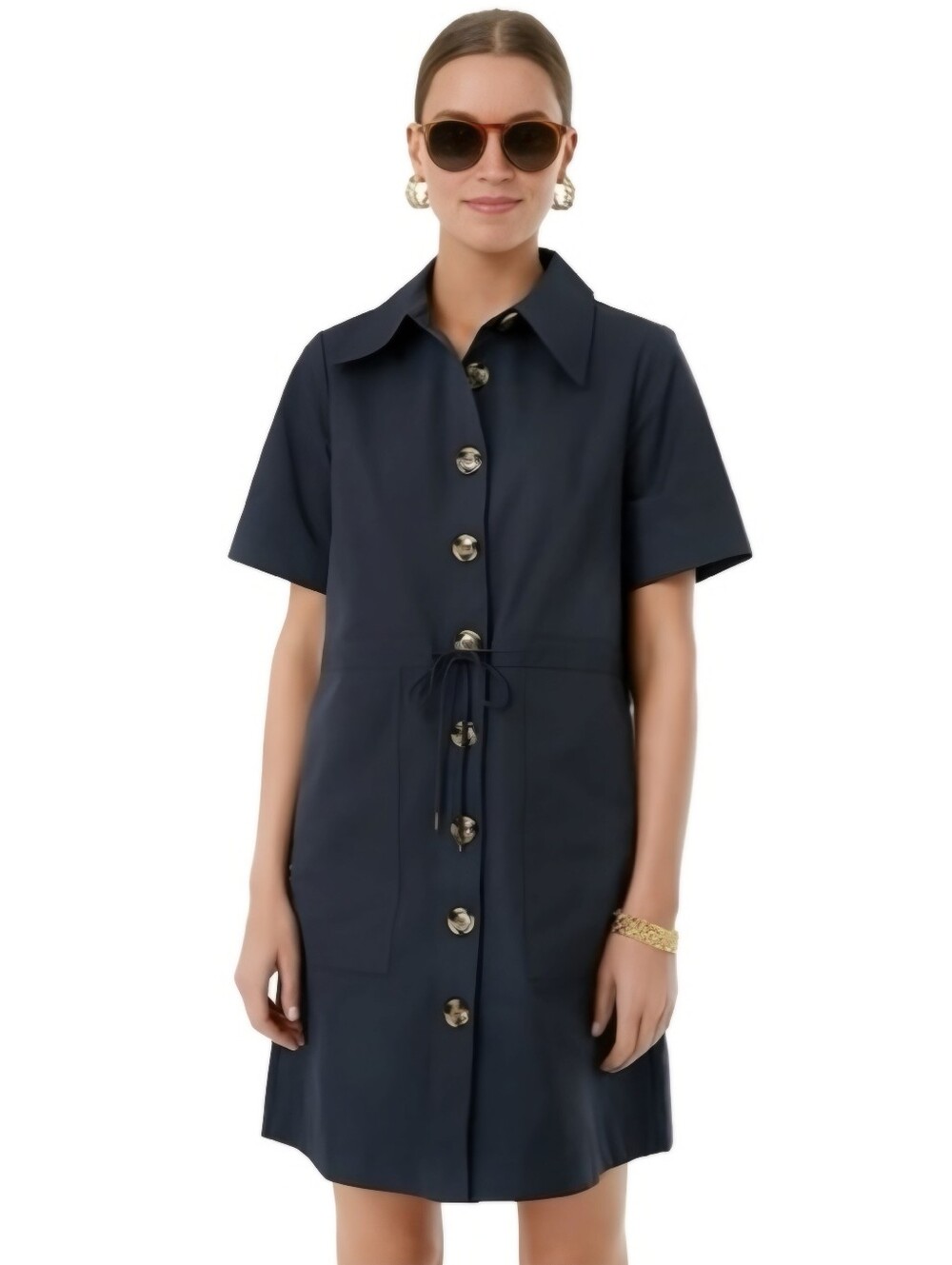 Tuckernuck Navy Blue Button Up Drawstring Waist Carson Dress, XXL